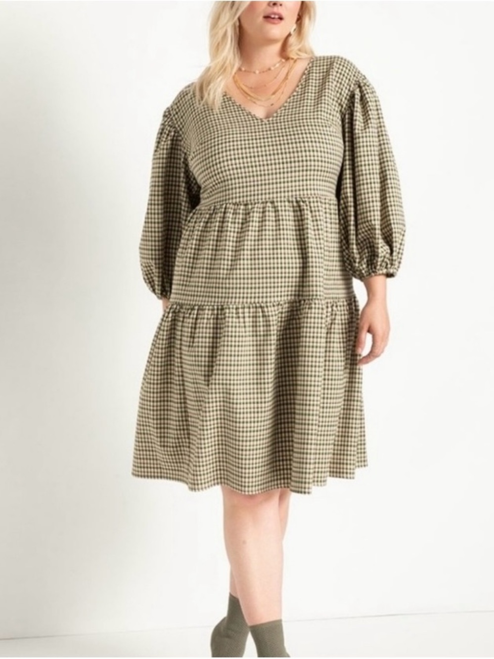 Eloquii plaid tiered midi dress Olive & Cream 18 Cottage Autumn Fall